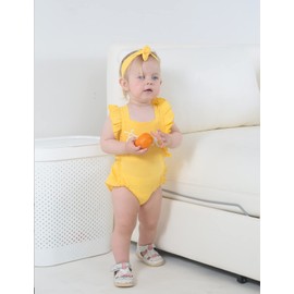 Shalofer Baby Girl First Birthday Outfit Bee 1st Birthday Bodysuit with Headband(Yellow-Bee, 12-18 Months)