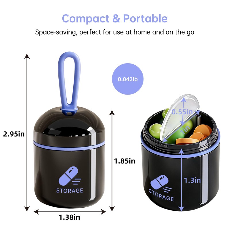 Small Pill Box Case Container Organizer for Purse, Supplement Container,