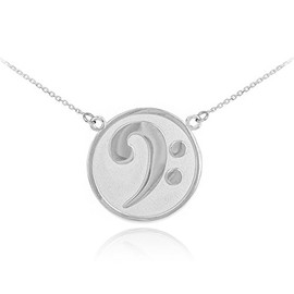 925 Sterling Silver Music Note Charm Bass Clef Pendant Necklace, 16"