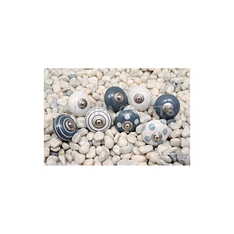 PUSHPACRAFTS 8 x Grey & White Knobs for Cupboard Drawer