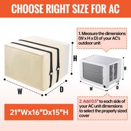 Window Air Conditioner Covers for Outside Unit to Protect AC and Winter Insulation, Waterproof & Snowproof AC Covers for Outside Window Units with 3 Layers Insulation, 21" W x 15" H x 16" D - Beige