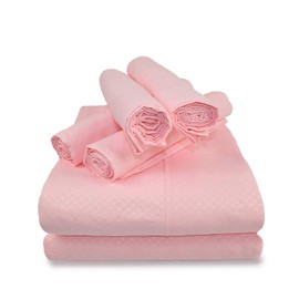 Victoria Valenti Embossed Sheet Set with 4 Pillow Cases, Double Brushed and Ultra Soft with Deep Pockets for Extra Deep Mattress, Microfiber, Full Pink