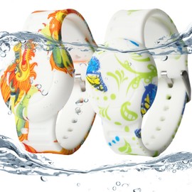 Waterproof AirTag Bracelet for Kids(2 Pack), Printed Hidden Wristband for Air Tag, Silicone Anti-Lost GPS Tracker AirTag Holder for Child, Lightweight Secure Protection(Butterfly, Dragon)