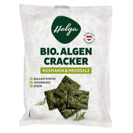 HELGA Organic Algae Cracker Rosemary & Sea Salt - 12 x 45 g | Crispy Superfood Snack Vegan Fibre Rich with Chlorella Vitamin B12 High Quality Sustainable Vegetable from Austria