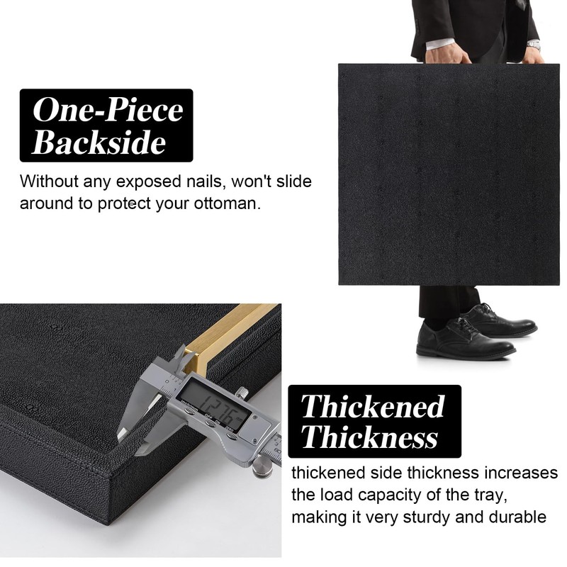 Extra Black Large Serving Tray with Handles for Ottoman,Versatile Shagreen