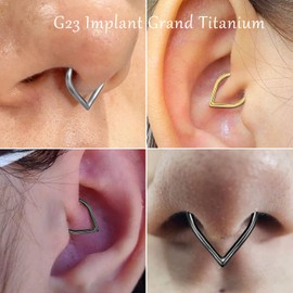 VOJO G23 Titanium Teardrop Septum Ring Daith Piercing Earrings Jewelry Tragus Helix Nose Rings for Women (10mm，Black)