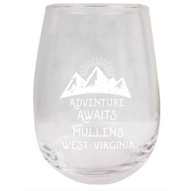 R and R Imports Mullens West Virginia Souvenir 15 oz Laser Engraved Stemless Wine Glass Adventure Awaits Design 2-Pack