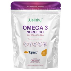 Wellthy Omega 3 Epax 90 Cápsulas Ácidos Grasos 2000mg. Aceite de Pescado Noruego Ultraconcentrado. 30 EPA y 20 DHA La más alta concentración, Alta... 