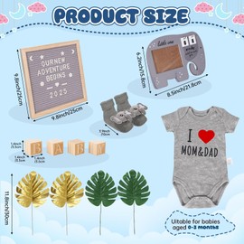 OFUSUY 10 Pcs Pregnancy Announcement Set, Elephant Pregnancy Reveal Ideas Include Felt Letter Board Sonogram Picture Frame Bodysuit Sock Baby Sign and Monstera Leaf for Coming Soon Baby Announcement