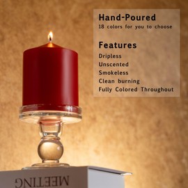 MOZEAL 3" x 6" Hand-Poured Unscented Red Pillar Candles,Dripless Candles Set of 3,Long Lasting Burning,Approx 100 Hours Burn Time for Wedding,Dinner,Christmas and Home Decor