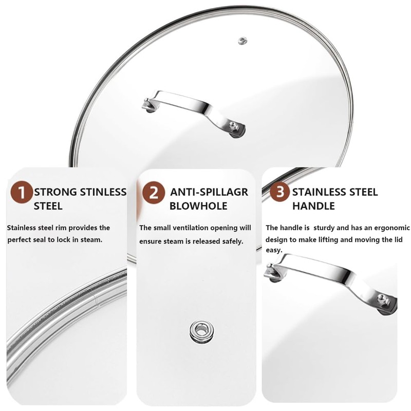 12 InchTempered Glass Lid, Cooking Pot Lid with Stainless Steel