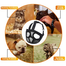 Short Snout Dog Muzzle - Adjustable Breathable Mesh Bulldog Muzzle for Barking Biting Chewing Training (Black(Not Tongue Out), M)