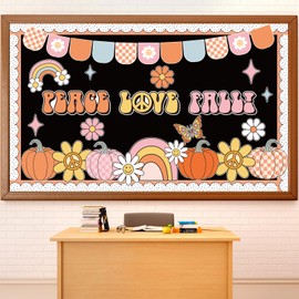 Groovy Thanksgiving Bulletin Board Set Fall Pumpkin Classroom Decorations Groovy Peace Love Fall Paper Cutouts Autumn Thanksgiving Bulletin Boarders for School Chalkboard Wall Decor Supplies