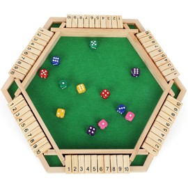 ELONGDI 6-Player Shut The Box Dice Gmae wiht 24 Dice, Upgrade Wooden Math Tabletop Board Game for Kids and Adults (Wood Color)