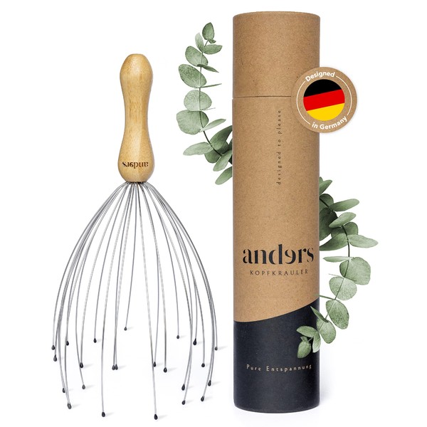 Anders® - Premium Head Massage Spider (24 Fingers) Bamboo Handle - Comfortable Head Massager with Sustainable Gift Packaging
