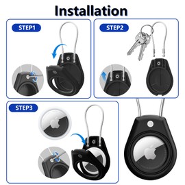 MOLOSLEEVE Black*4 for Airtag Holder Keychain with Key Locking System, Compatible with Airtag Durable and Scratch-Resistant, with Wire Cable, Key Ring, for Luggage Locks, Key, Backpack, Pets