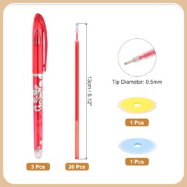 PATIKIL 3Pack Erasable Gel Pens with 20 Refills & 2 Erasers, 0.5mm Heat Erasable Pens for Fabric Red Ink Fabric Markers for Sewing Quilting Planner Writing