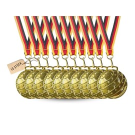 Carlso Gold Medals Set, 10 Pieces, with Tri-Colour Ribbon, 50 mm Diameter, for Birthday Tournament, Party Bags, Football Medals, Price (FUSS3, 10)