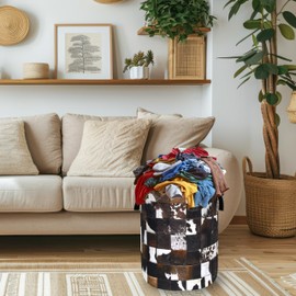 Personalise Cow Print Laundry Basket Oxford Cloth Animal Cowhide Laundry Hamper With Handle Foldable Portable Clothes Storage Basket Funny Laundry Bag 18.9"x16.5" For Laundry Room/Bedroom/Bathrooms