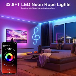 Nexillumi 32.8FT Neon LED Rope Lights IP67 Waterproof LED Lights for Bedroom Flexible LED Light Strip with Remote and APP Control RGB Lighting Strip for Indoors Outdoors Bedroom Room Home Decor
