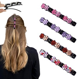 4pcs 2025 New Sparkling Crystal Stone Braided Hair Clips for Women With Rhinestones, Shiny Elegant Braided Hair Clips Accessories for Easily Quick Change of Look Styling Sectioning(Flower)