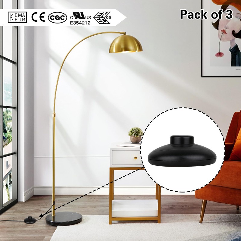 Helunsi 3Pcs Floor Lamp Foot Switch, Black Foot Pedal Switch,