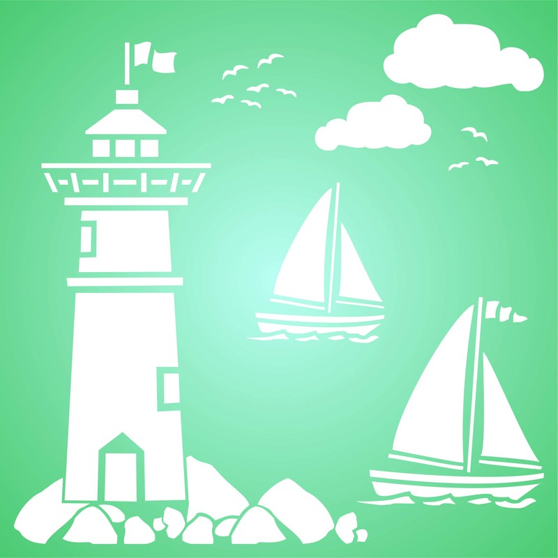 Lighthouse Stencil, 11,4 x 11,4 cm - Nubes náuticas de