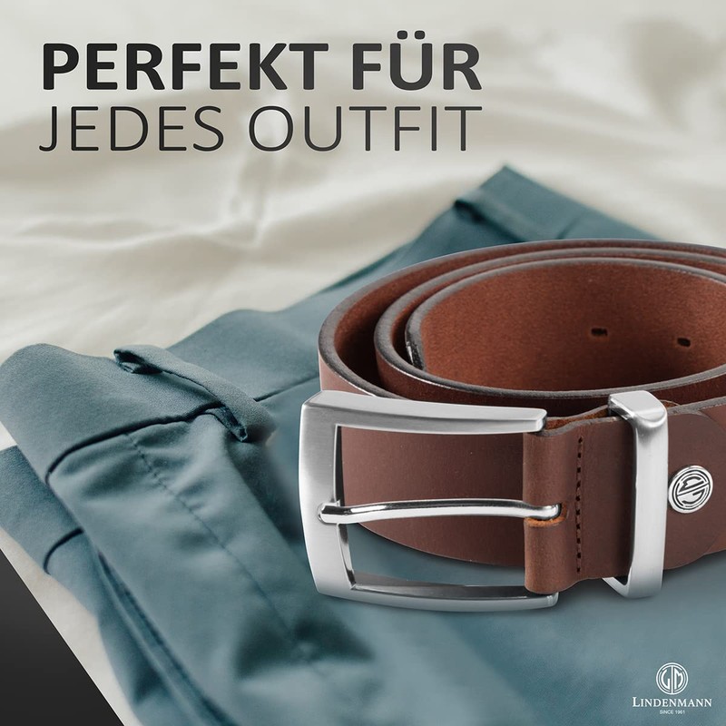 LINDENMANN Men's Leather Belt, Full Cowhide Leather, XXL, Buffalo Leather,
