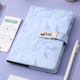 CAGIE Diary with Lock for Girls and Women, A5 Journal with Lock for 8 10 11 12 14 16 Year Old Girls Gifts Presents, 192 Pages Waterproof Journal for Girls Ages 8-12 with Pen Marble Diary, Purple