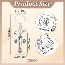 PLIGREAT 25 Pcs Jesus Cross Keychains, Christian Holy Bible Pendants Keyrings Religious Car Key Holders for Women Men Christians Baptism Party Favors