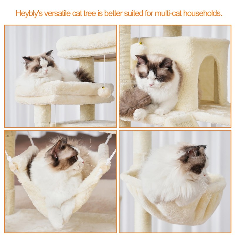 Heybly Cat Tree, 71-Inch-Tall Tower for Indoor Cats with 2