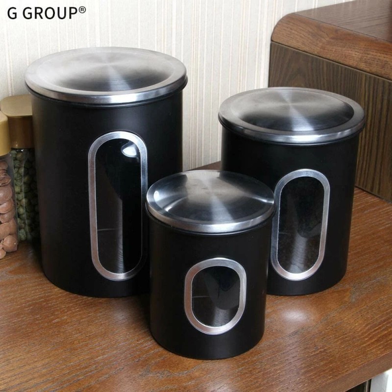 Kitchen 3-piece Airtight Kitchen Canister Set-Stainless Steel with Anti-fingerpri