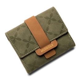 MUIIKOLA Women's RFID Blocking Large Capacity Wallet 100% Vegan Leather Large Women's Purse with 9 Card Slots and 1 ID Window, Olivegreen-s