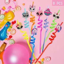 Ynaice 8 Pieces Reusable Drinking Straws Plastic Novelty Straws Safari Jungle Party Straws Zoo Animals Crazy Straws for Adults Kids Wild Birthday Party Favors Decorations Safari Party Supplies