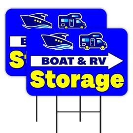 Vista Products Boat & RV Storage (Blue/Yellow) 2 Pack Double-Sided Yard Signs 16" x 24" with Metal Stakes (Made in Texas)