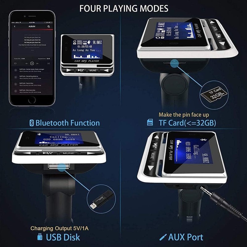 Bluetooth FM Transmitter for Car, Wireless Car Radio Adapter, Handsfree