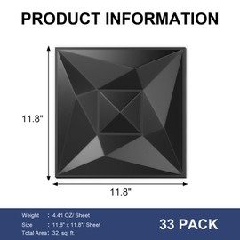 Greymond Black PVC 3D Wall Panels, 33 Pack 11.8''x11.8''Geometric Design for Modern Home Decor Upgrade, Textured Tile Decorative & Paintable for Living Room Lobby Bedroom Hotel Office