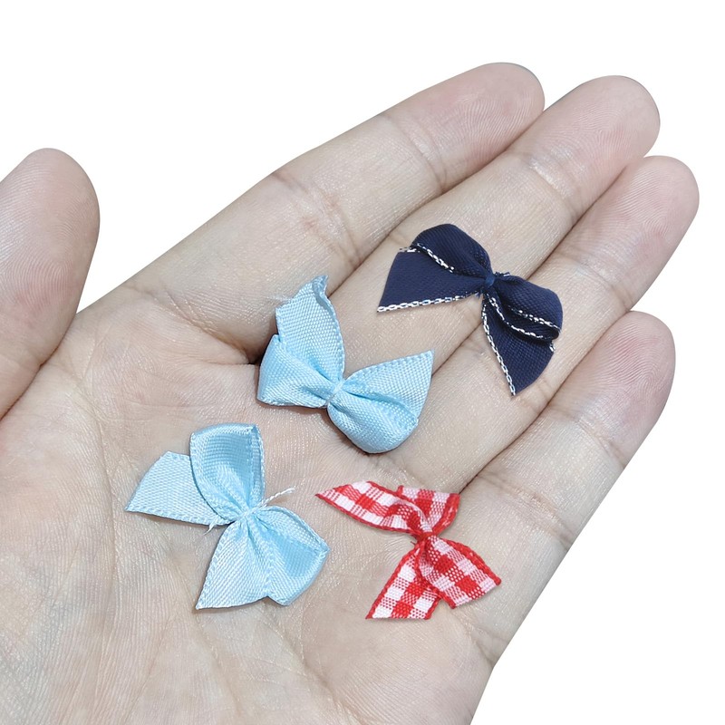 MECCANIXITY 50Pcs Mini Gingham Ribbon Bow 1" Checkered Fabric Satin