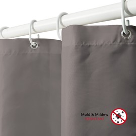 qtlines Grey Shower Curtains for Bathroom, 180 x 180 cm, Machine Washable Waterproof Mould Resistant Polyester Fabric Curtains, Weighted Hem, Rustproof Aluminum Grommets, & 12 Plastic Durable Hooks