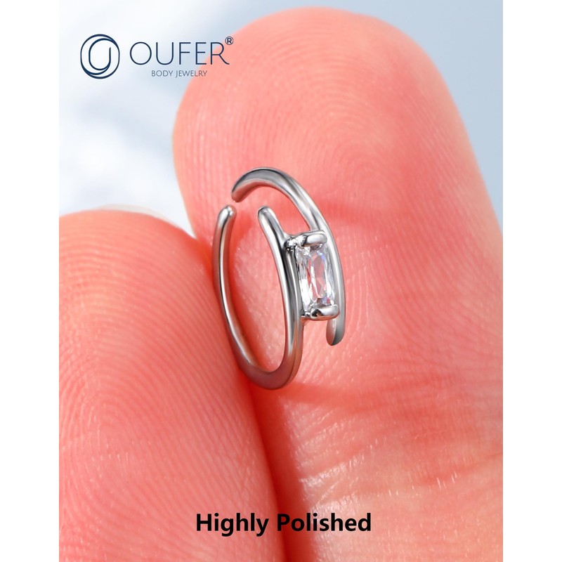 OUFER Nose Rings 20G, Open Double Hoop Nose Rings 316L