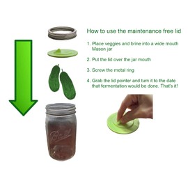 7pack Maintenance airlock waterless fermentation lids for wide mouth mason jars. Make Sauerkraut, Kimchi, Pickles, any fermented vegetable probiotic foods. BPA, mold free, dishwasher safe.