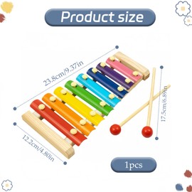 1 Pcs Wooden Xylophone for Kids , Toddler Musical Instruments, 8-Note Baby Xylophone with 2 Mallets, Educational Glockenspiel Toy for Children Ages 1-3