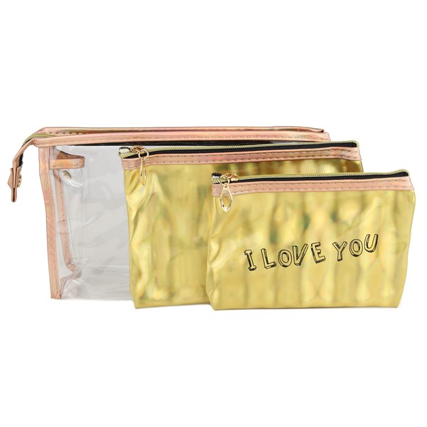 irisaa Toiletry Bag Set of 3, Transparent Cosmetic Bag Set,