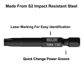 TORX Bit Set, Railer 10-Piece 6 Point TORX Screwdriver Bit Set. S2 Steel Impact Driver T10 T15 T20x2 T25x2 T27 T30x2 T40 Torx Star Bits