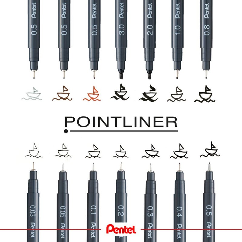 Pentel Pointliner Calligraphy S20P-C30A Fineliner with Metal Calligraphy Tip, Black,