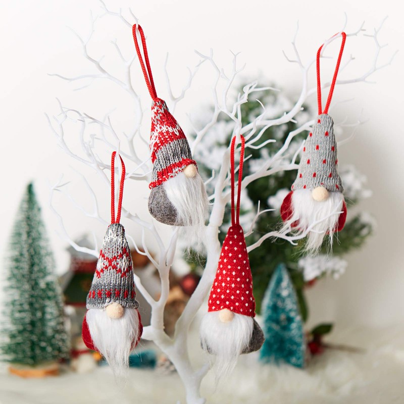 Skylety 4 Pieces Christmas Tree Hanging Gnomes Ornaments Handmade Swedish