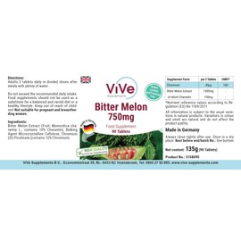 Bitter Melon Extract 750 mg - 90 Tablets + Chrome Picolinate - Vegan - Standardized to 10% Charantin | Quality from Germany ViVe Supplements