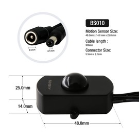 2 Pack Sensky BS010H DC 12V to 30V 3A Mini Pir Motion Sensor Switch,Occupancy Sensor Switch for Gun Safe, Kitchen Cabinet, Pantry, Closet led Lighting (Black-without Light Sensor)