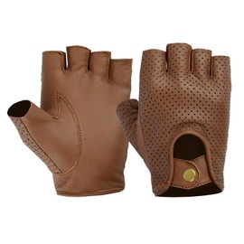 Swift Wear Driving Leather Fingerless Gloves Biker Cycling Wheelchair Gym Bus Weightlifting Gloves UK (Tan, L)