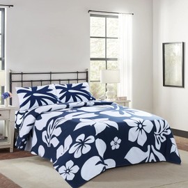 VISI-ONE Extremely Stoked Full Floral Sheet Set, 100% Cotton Bedsheets, with 15" Deep Pocket, Fade - Stain Resistant - Wrinkle Free Sheet (Navy Floral)